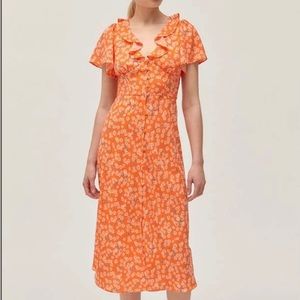 Orange floral button up dress urban outfitters size Large